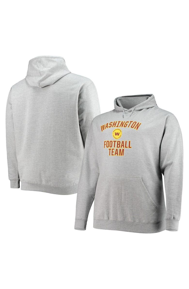 PROFILE Men's Heathered Gray Washington Football Team Big & Tall Lockup Pullover Hoodie, Alternate, color,