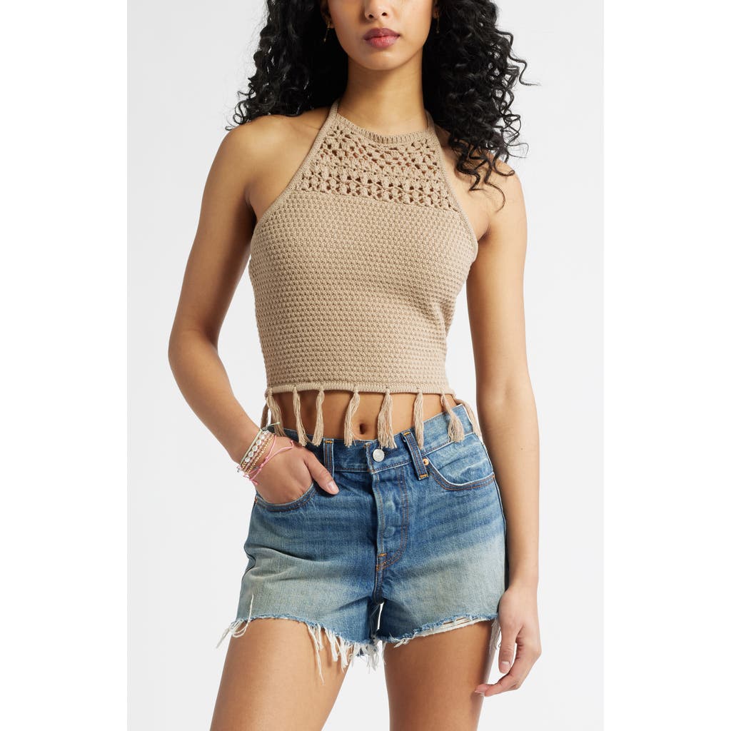 Bp. Crochet Cotton Blend Halter Top In Brown