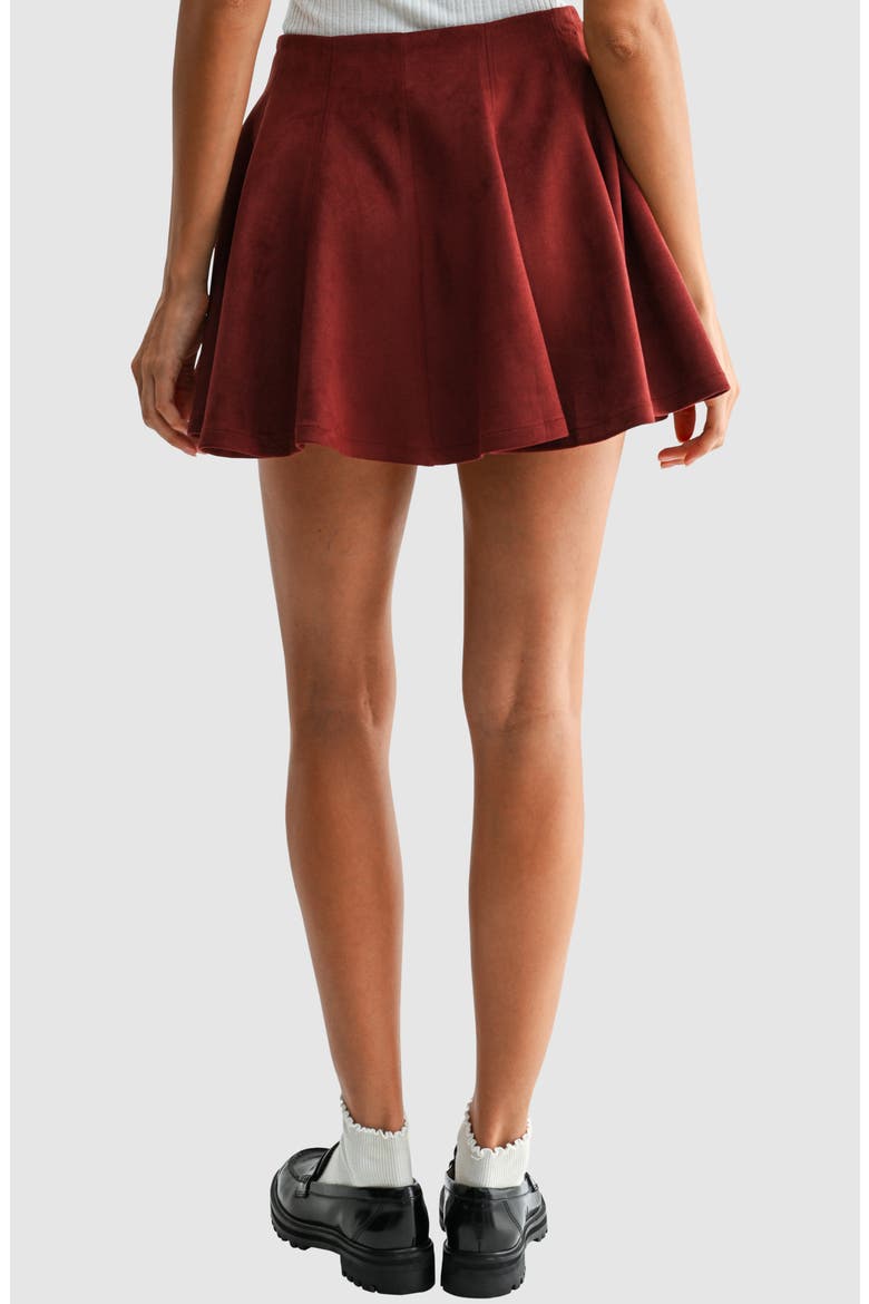 Faux Suede Flare Miniskirt, Alternate, color, CHERRY BROWN