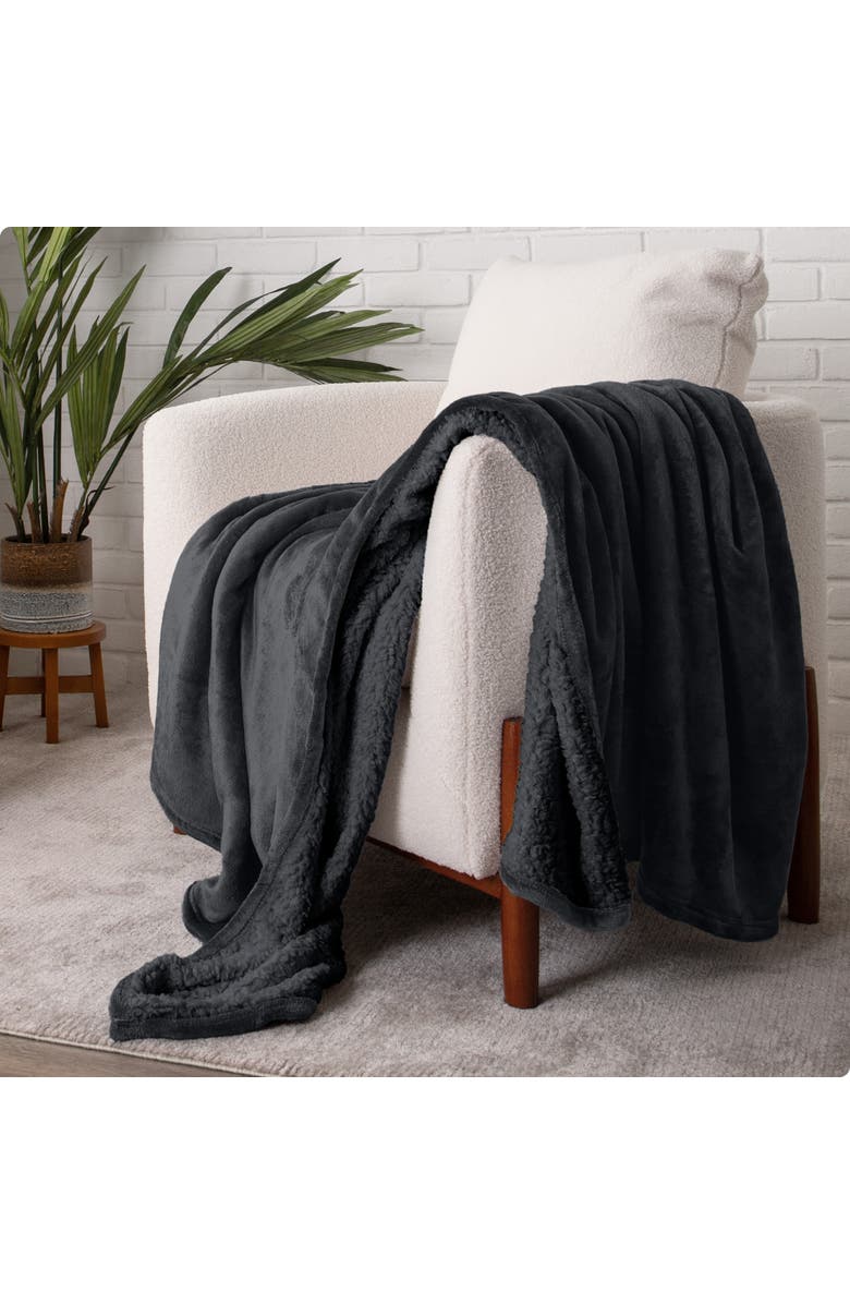 Bare Home Reversible Plush Fleece Blanket, Alternate, color, Black/Black