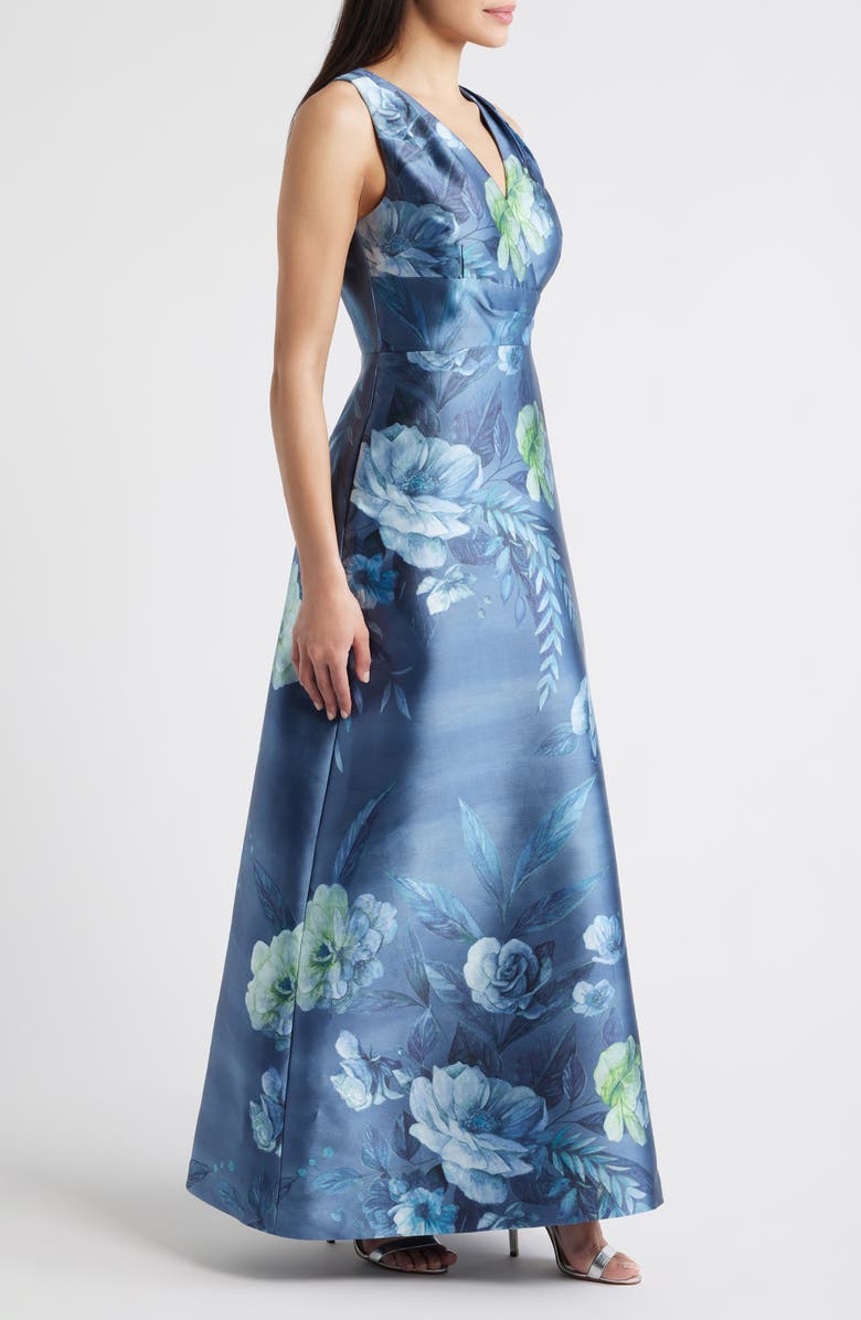 Kay Unger Rosalind Floral Evening Gown, Alternate, color, Teal Blue