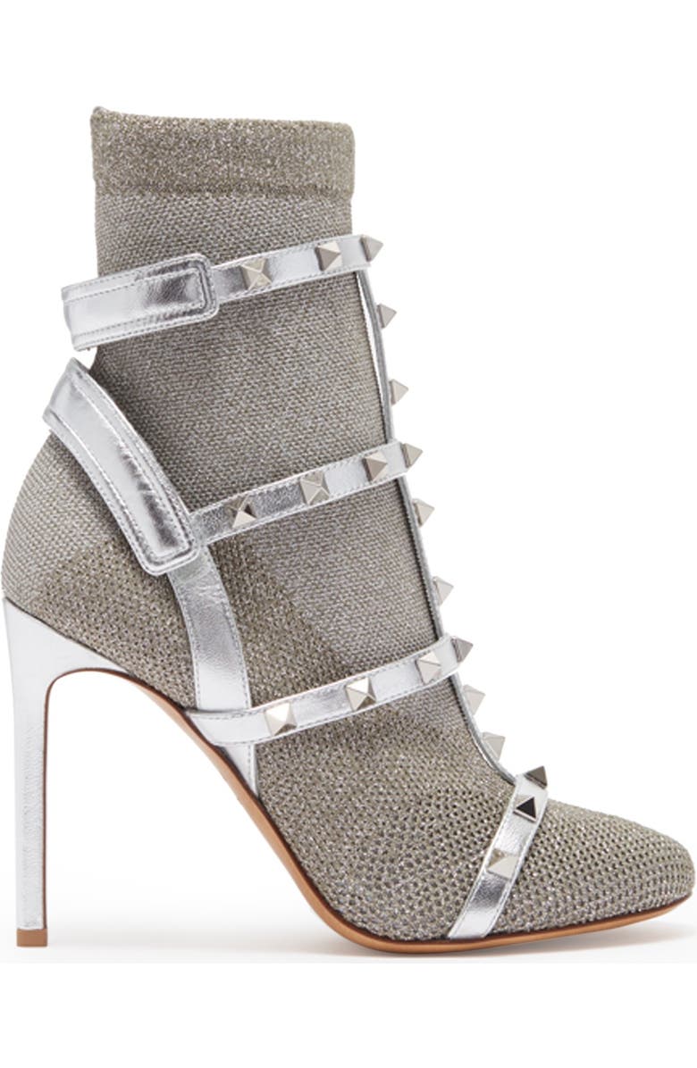 Valentino Garavani Metallic Caged Knit Bootie, Alternate, color,