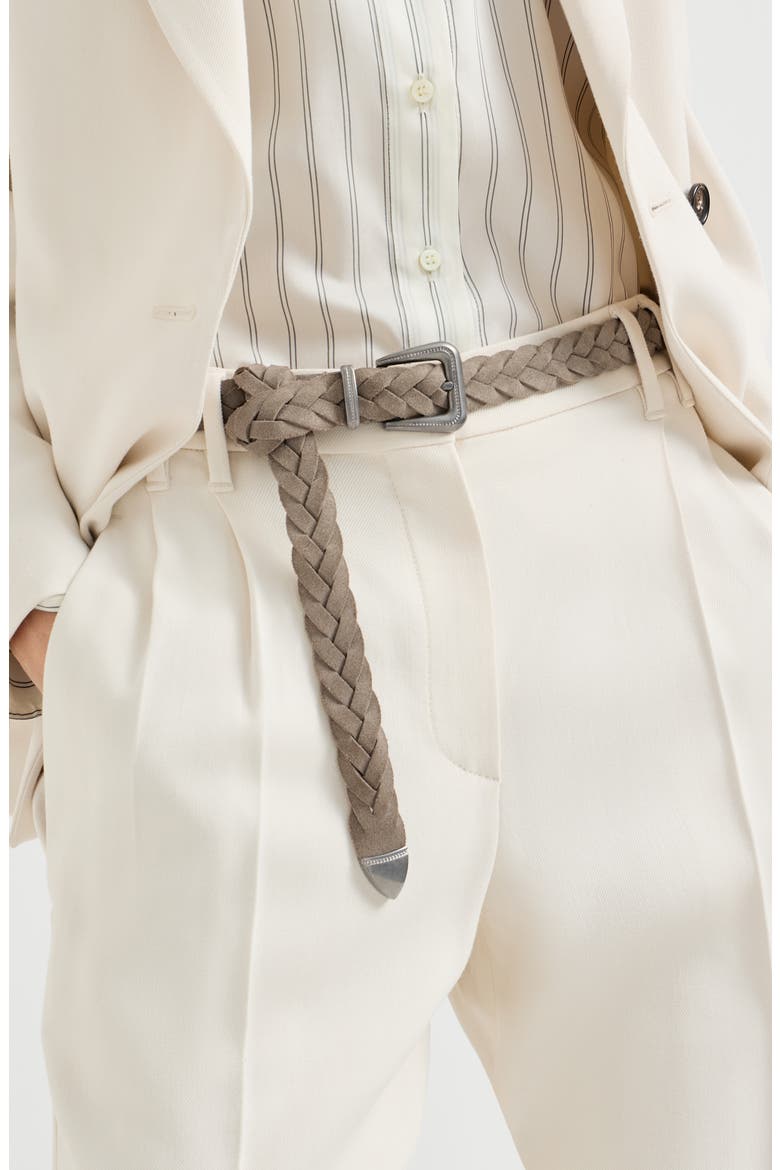 Braided leather belt with monili, Alternate, color, Light Grey