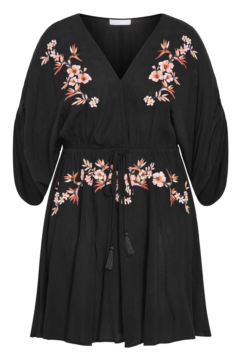 Seville Floral Embroidery Minidress, Alternate, color, BLACK