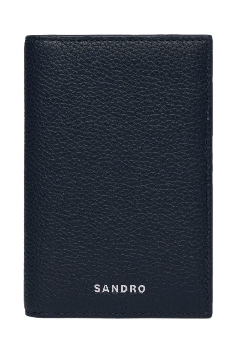 Grained leather folding card holder, Main, color, Navy blue