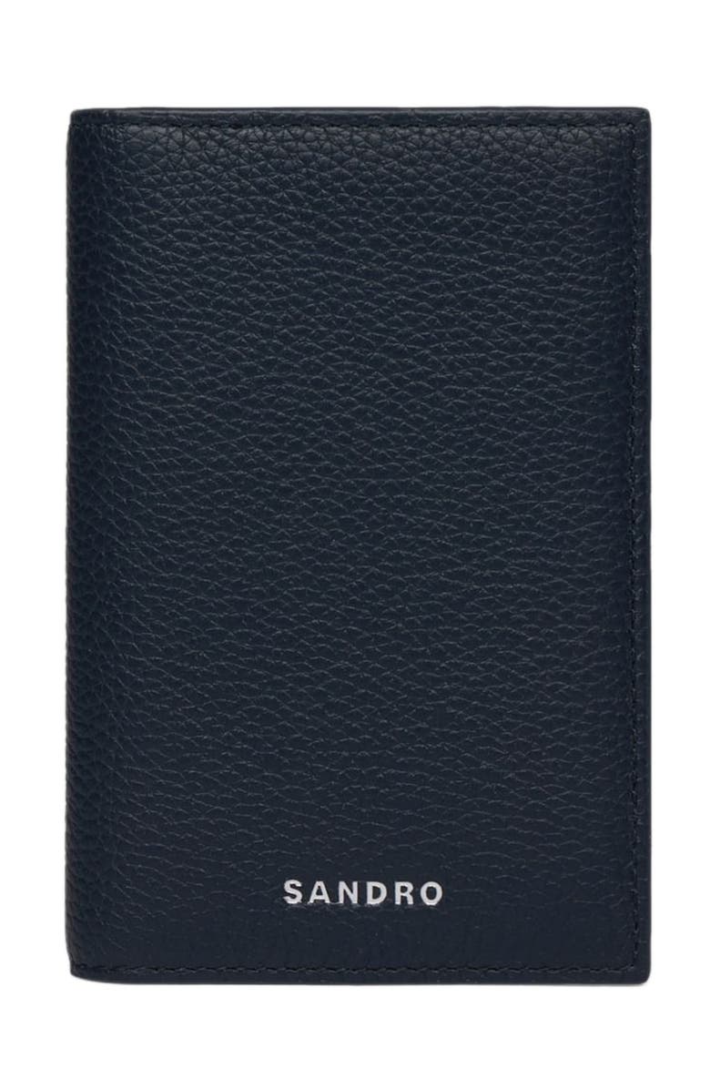 SANDRO Grained leather foldable cardholder, Main, color, Navy Blue