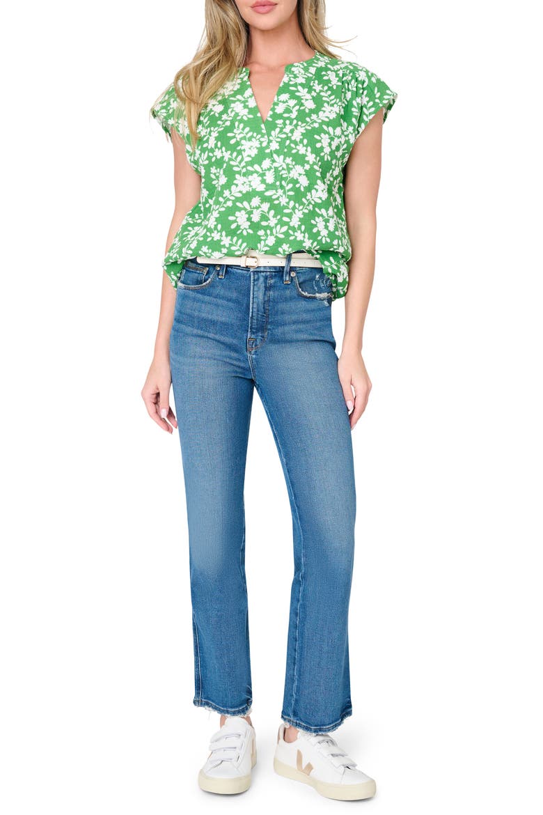 Print Top, Alternate, color, GREEN TRELLIS