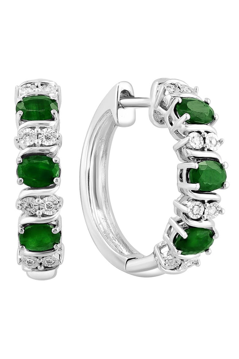 Sterling Silver Sapphire & Diamond Hoop Earrings, Main, color, GREEN