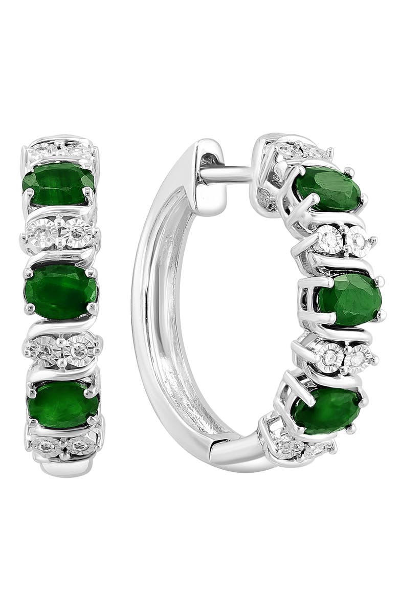 EFFY Sterling Silver Sapphire & Diamond Hoop Earrings, Main, color, Green