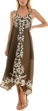 Socialite Placed Print Handkerchief Hem Dress