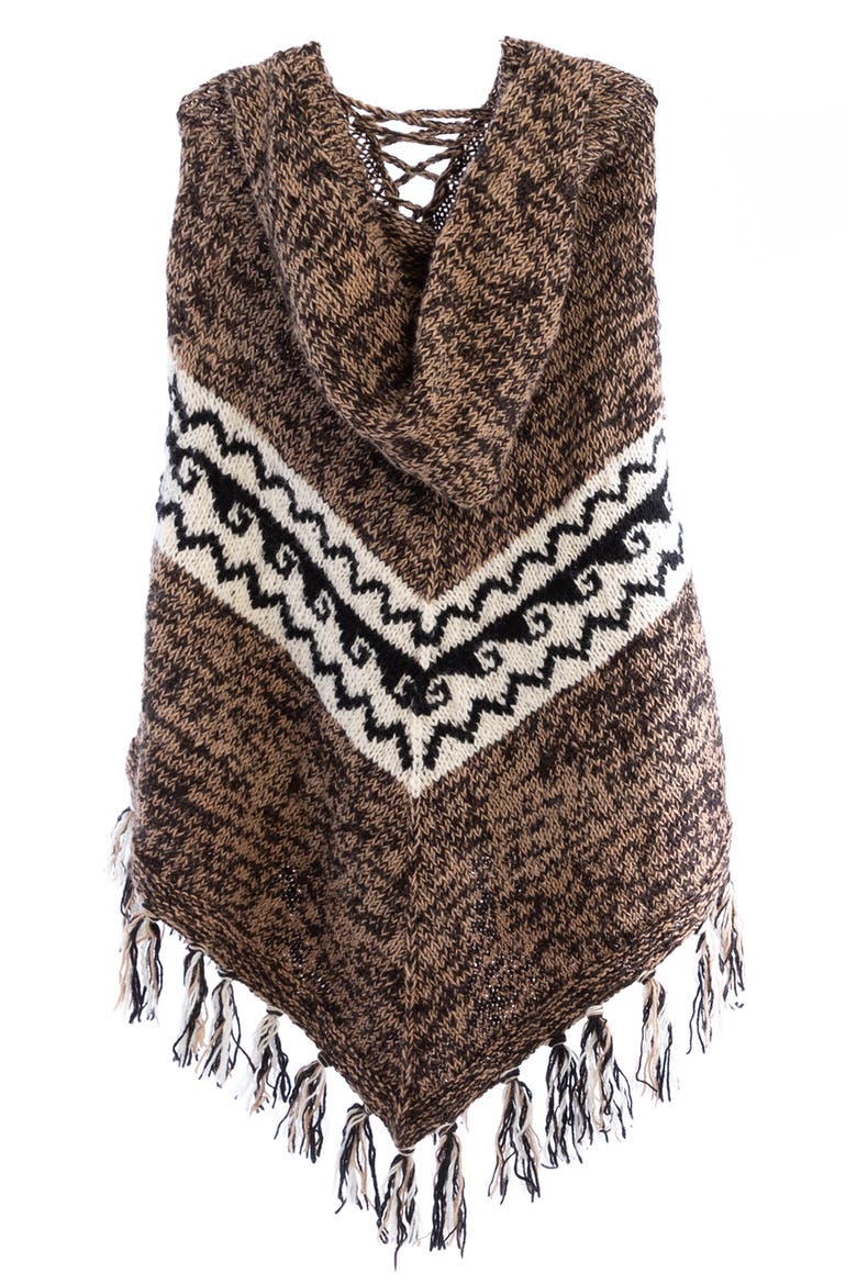 Tassel Wool Knit Poncho, Alternate, color, BEIGE