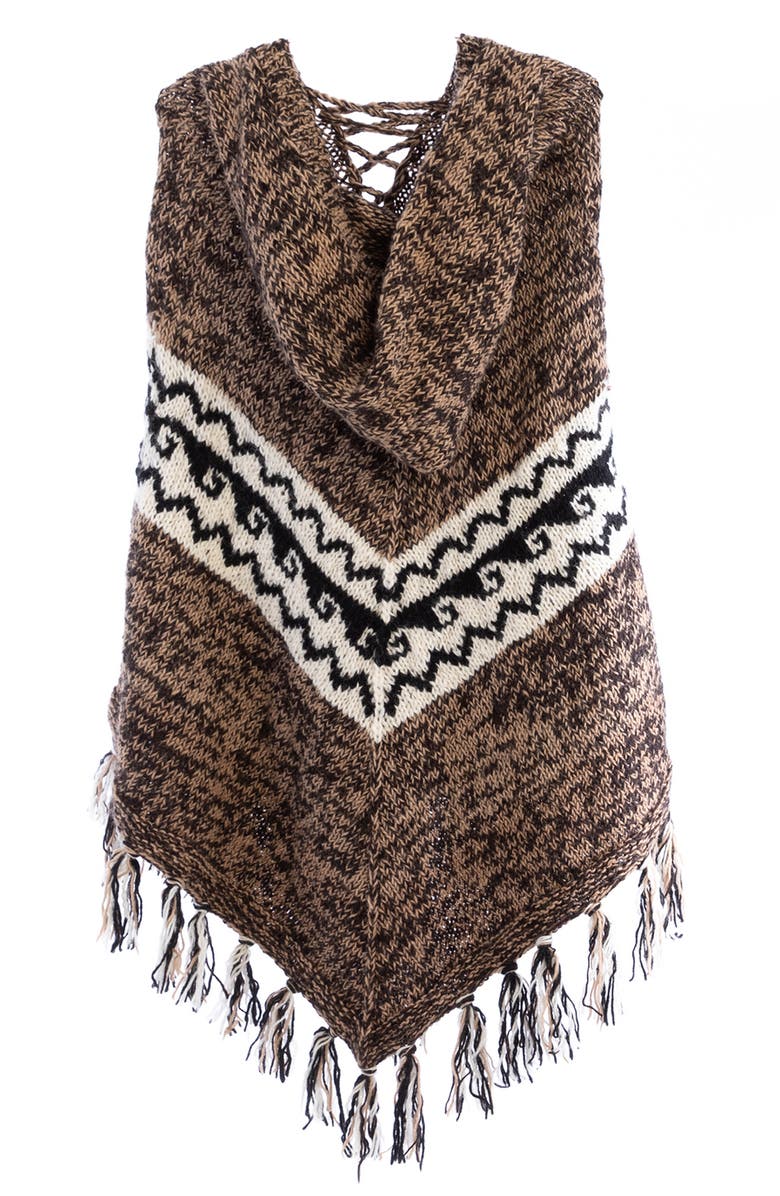 SAACHI Tassel Wool Knit Poncho, Alternate, color, Beige