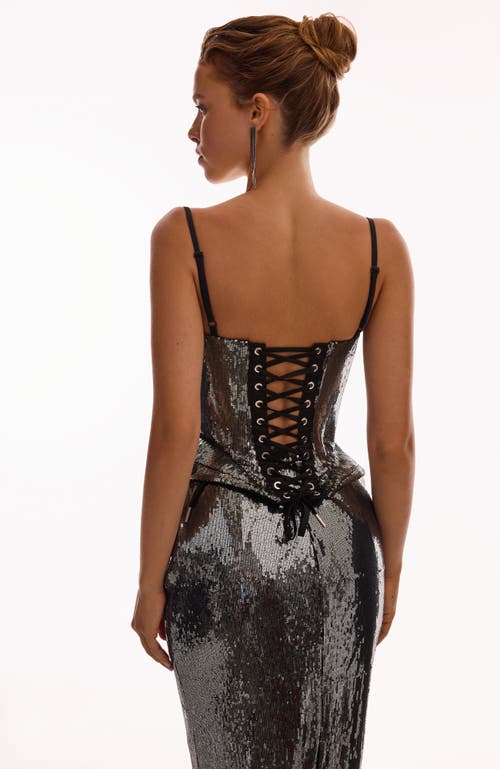 Milla Sensational Spaghetti Straps Sequined Gray Corset In Gray