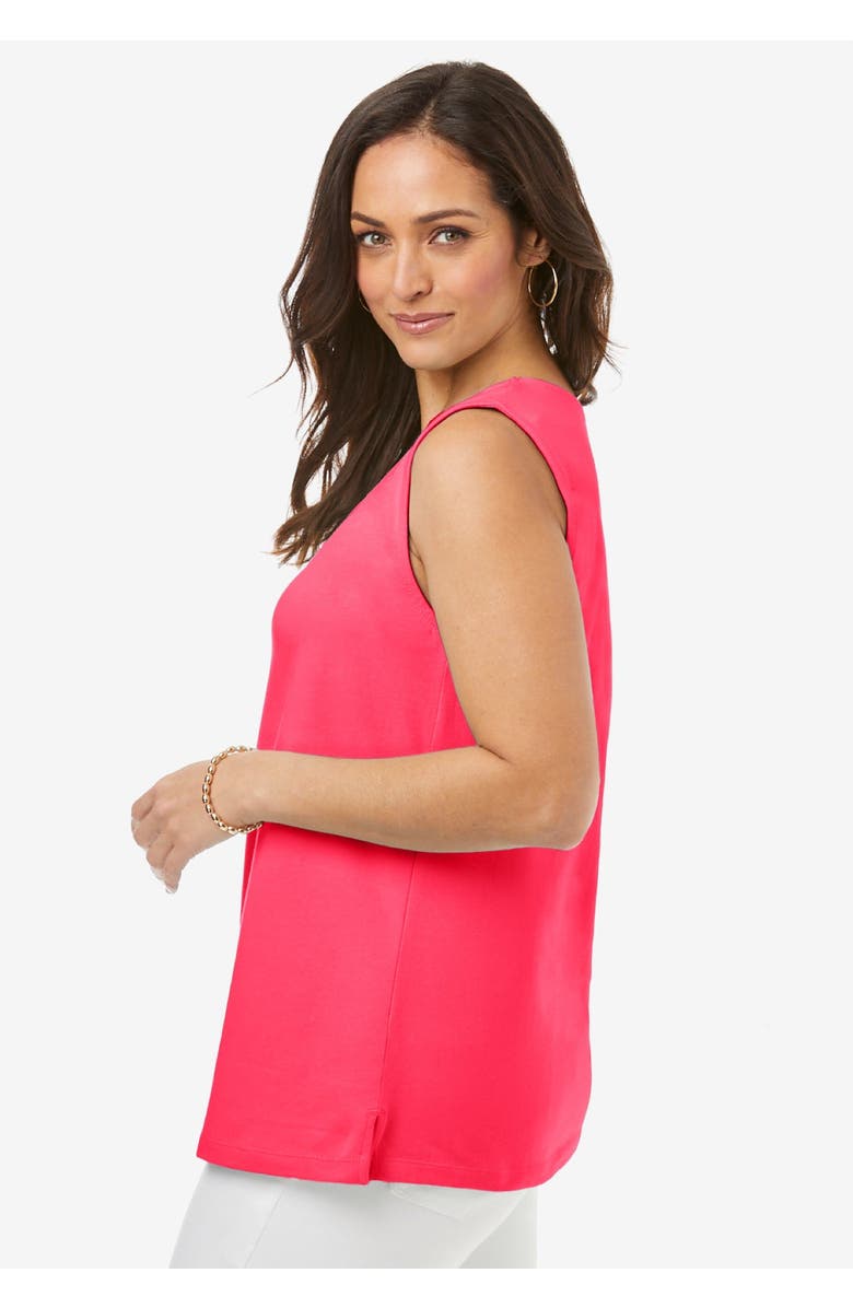 Jessica London Stretch Cotton Square Neck Tank, Alternate, color, Black Zebra