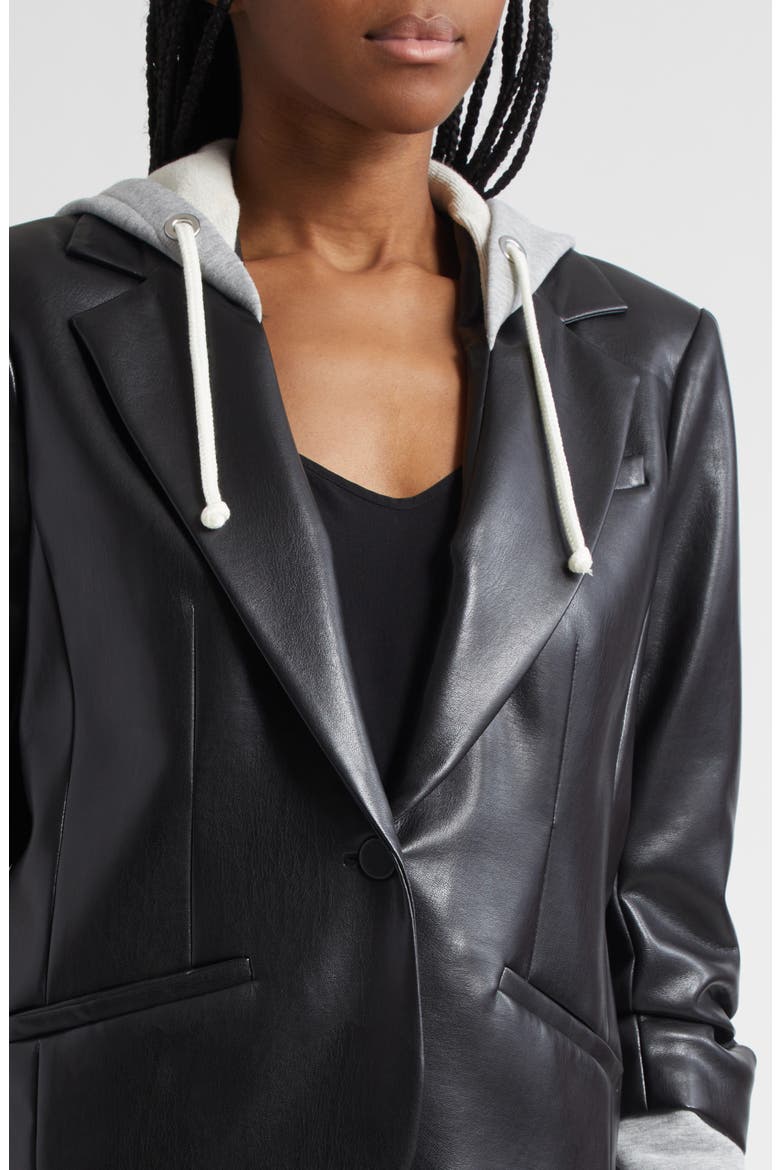 Khloe Hooded Faux Leather Jacket, Alternate, color, BLACK/HEATHER GREY