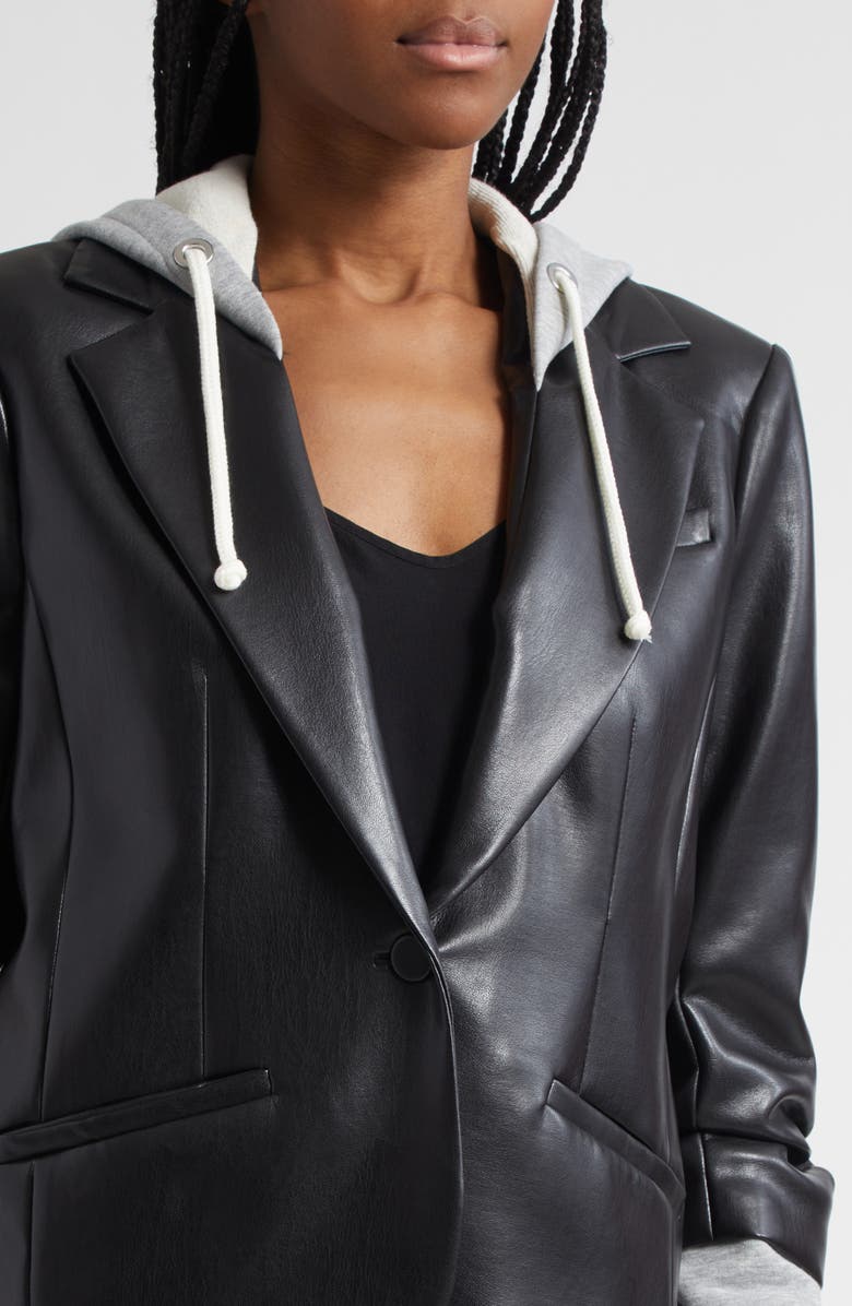 Cinq à Sept Khloe Hooded Faux Leather Jacket, Alternate, color, Black/Heather Grey