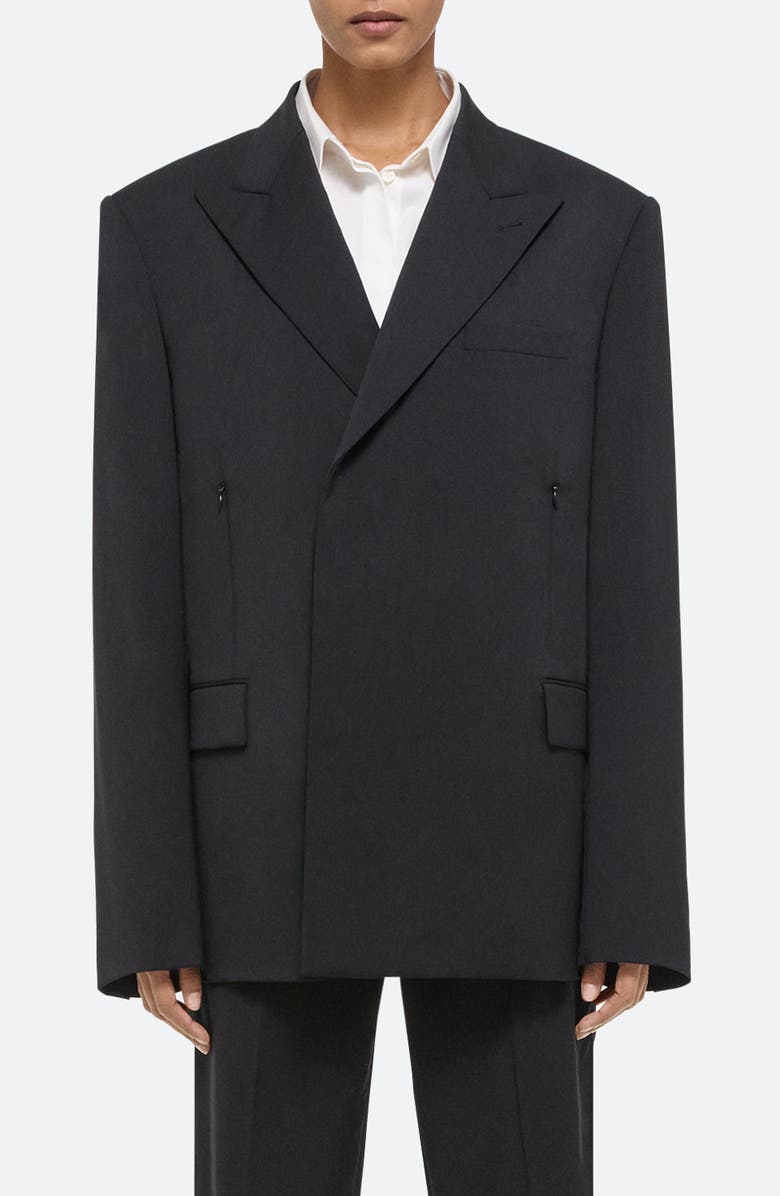 Helmut Lang Double Breasted Virgin Wool Blazer, Main, color, Black