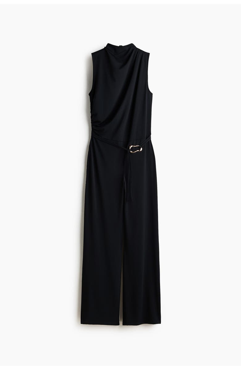 H&M Draped Jumpsuit, Alternate, color, Black