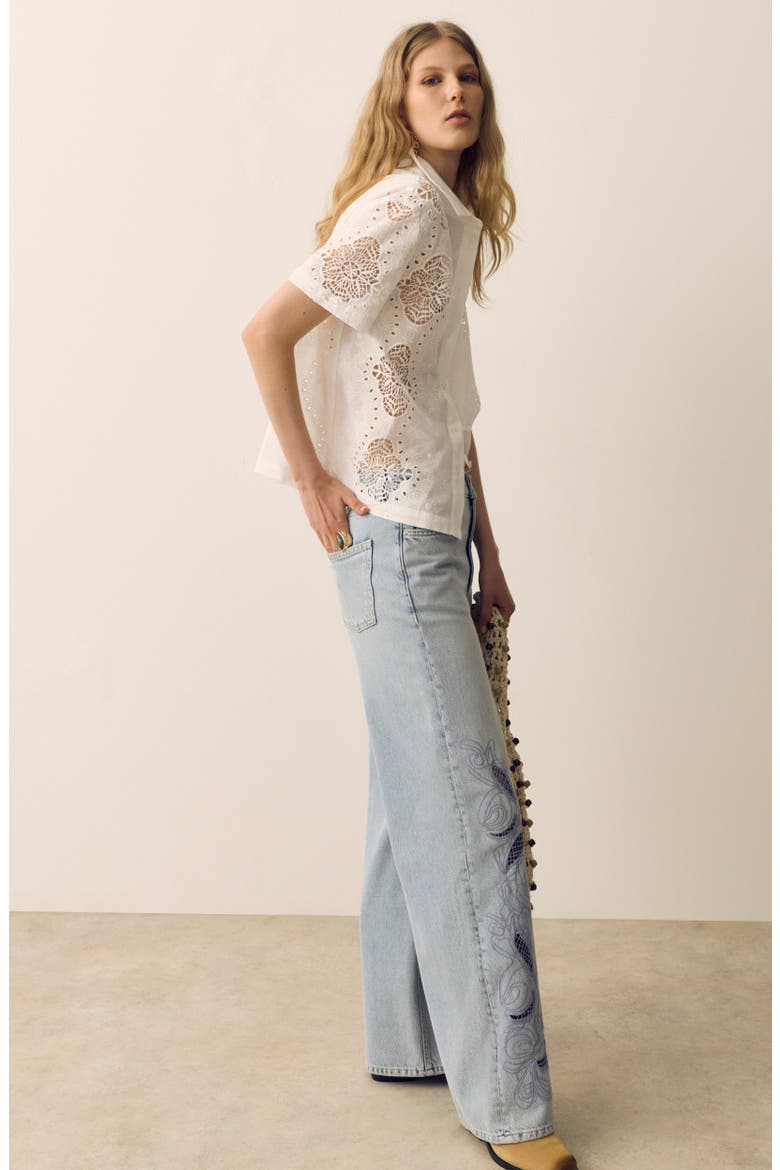Floral Embroidered Cutwork Button-Up Top, Alternate, color, SOFT WHITE