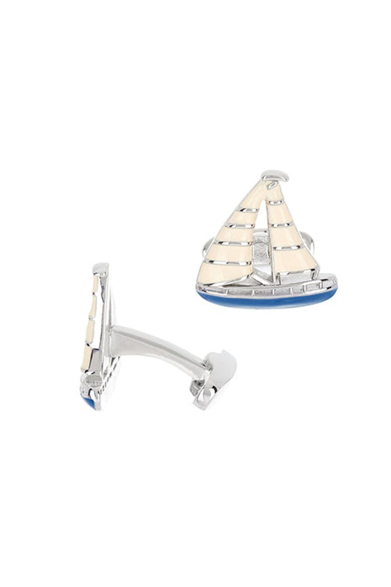 Blue Enamel Sailboat Cufflinks, Main, color, Blue