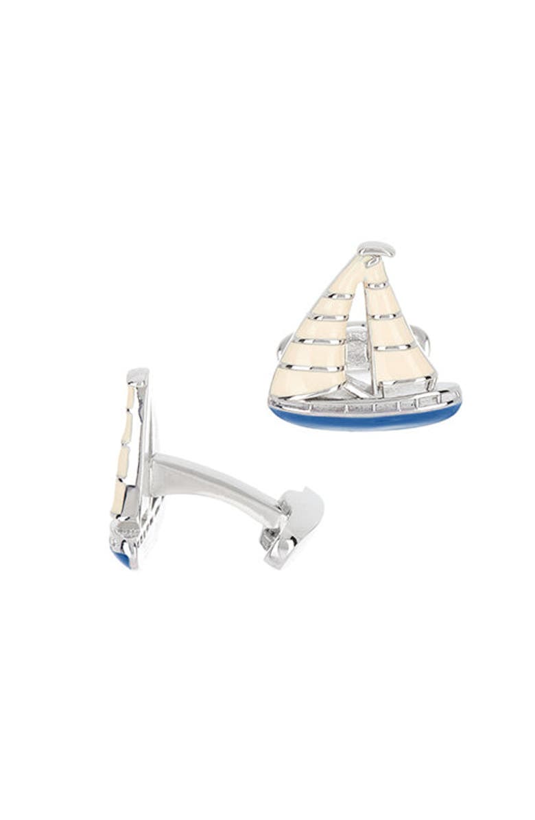 Link Up Blue Enamel Sailboat Cufflinks, Main, color, Blue