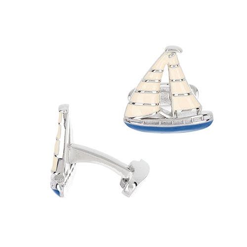 Link Up Blue Enamel Sailboat Cufflinks In Metallic