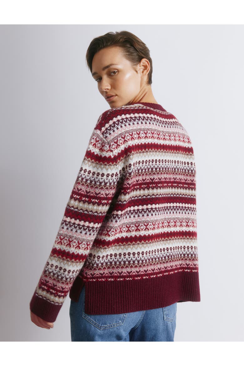 Fair Isle Crew Neck Sweater, Alternate, color, Burgundy