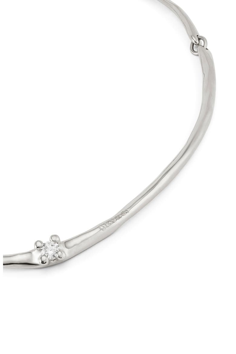 Sterling Silver Rigid Necklace with White Zircon, Alternate, color, Silver