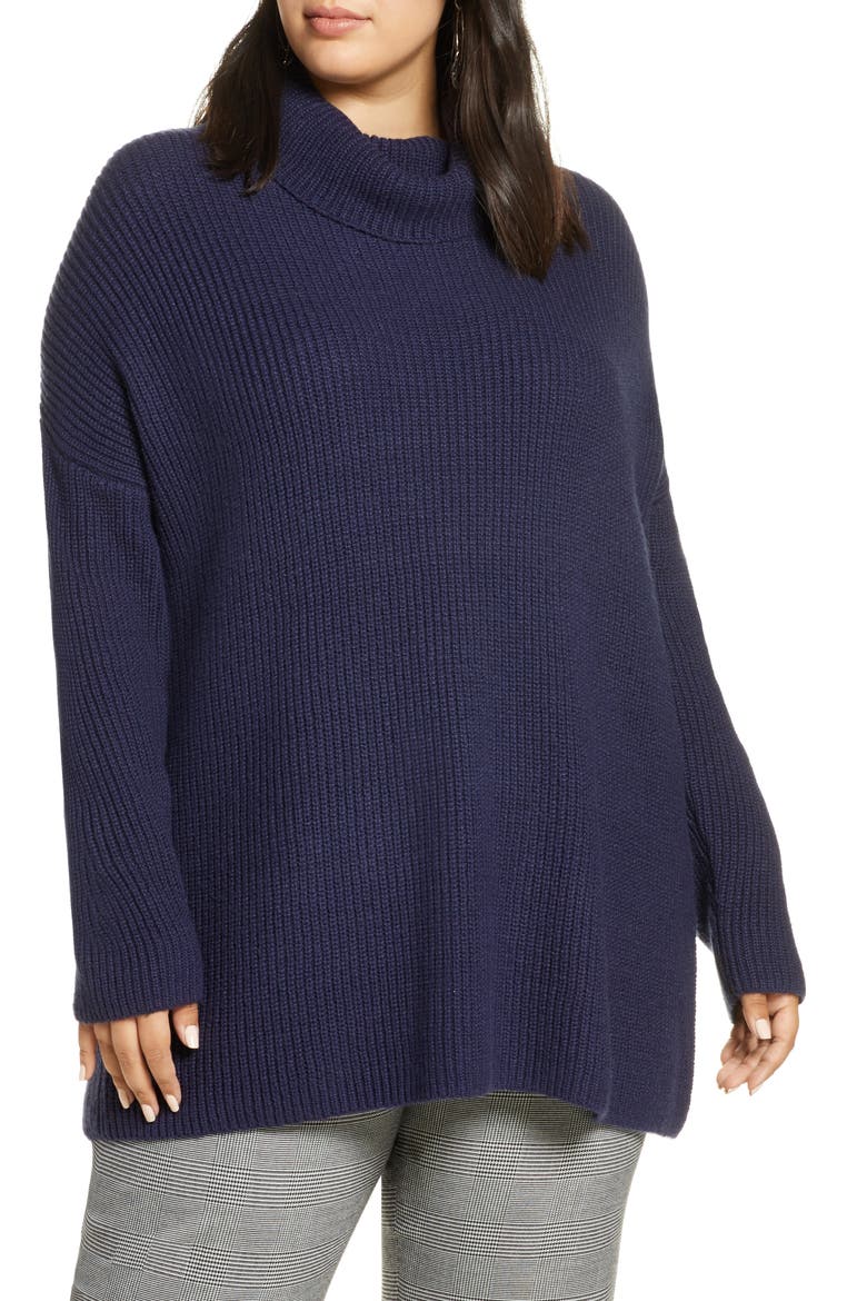 Oversized Turtleneck Tunic Sweater, Main, color, NAVY PEACOAT