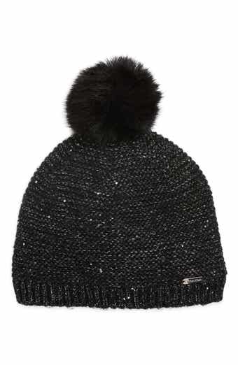 Calvin Klein Mini Sequin Faux Fur Pom Beanie
