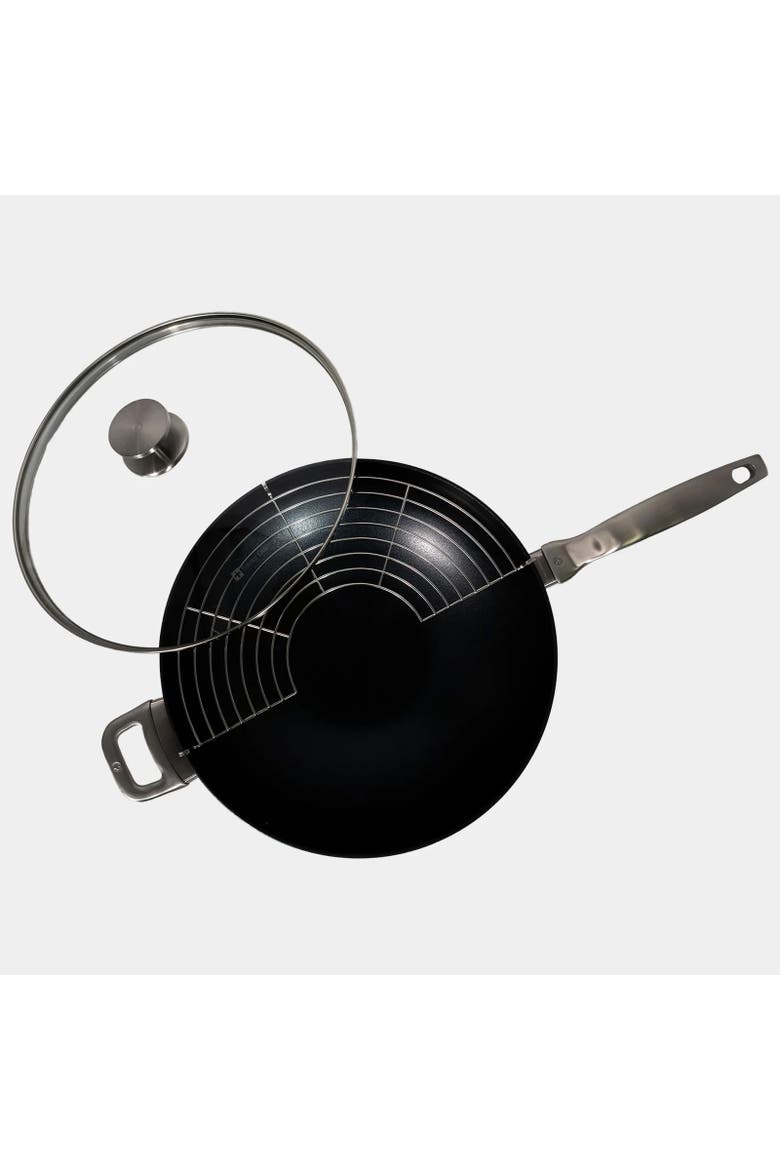 CHD Nonstick Wok with Glass Lid, 12.5-Inch, Alternate, color, Black
