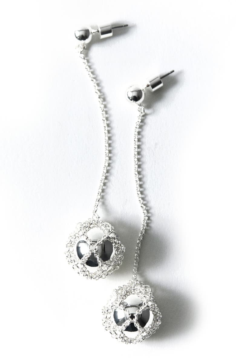 MANGO Threaded Ball Drop Earrings, Alternate, color, Silver
