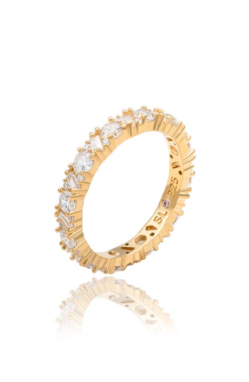 Suzy Levian Yellow Sterling Silver Thin White Cubic Zirconia Eternity Band In Gold