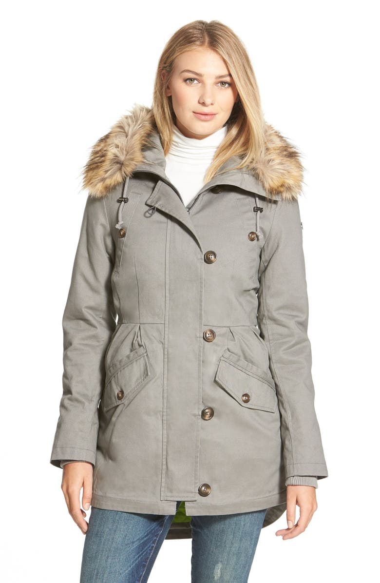 Sam Edelman Twill Pleat Skirt Parka with Faux Fur Trim Hood, Main, color, 
