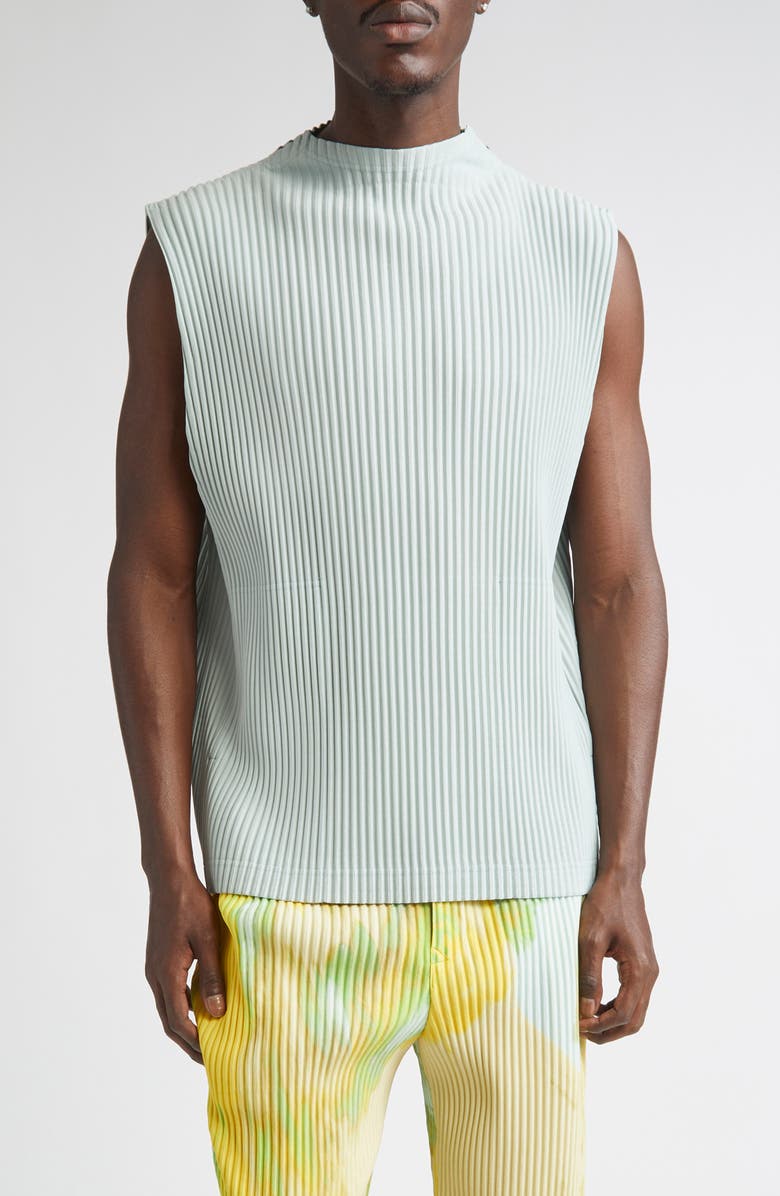 Homme Plissé Issey Miyake Monthly Colors July Pleated Sleeveless Top, Main, color, Sericite Blue