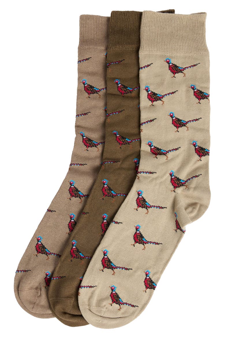 Pheasant Assorted 3-Pack Cotton Blend Dress Socks Gift Box, Main, color, TRENCH/ BEECH MIX