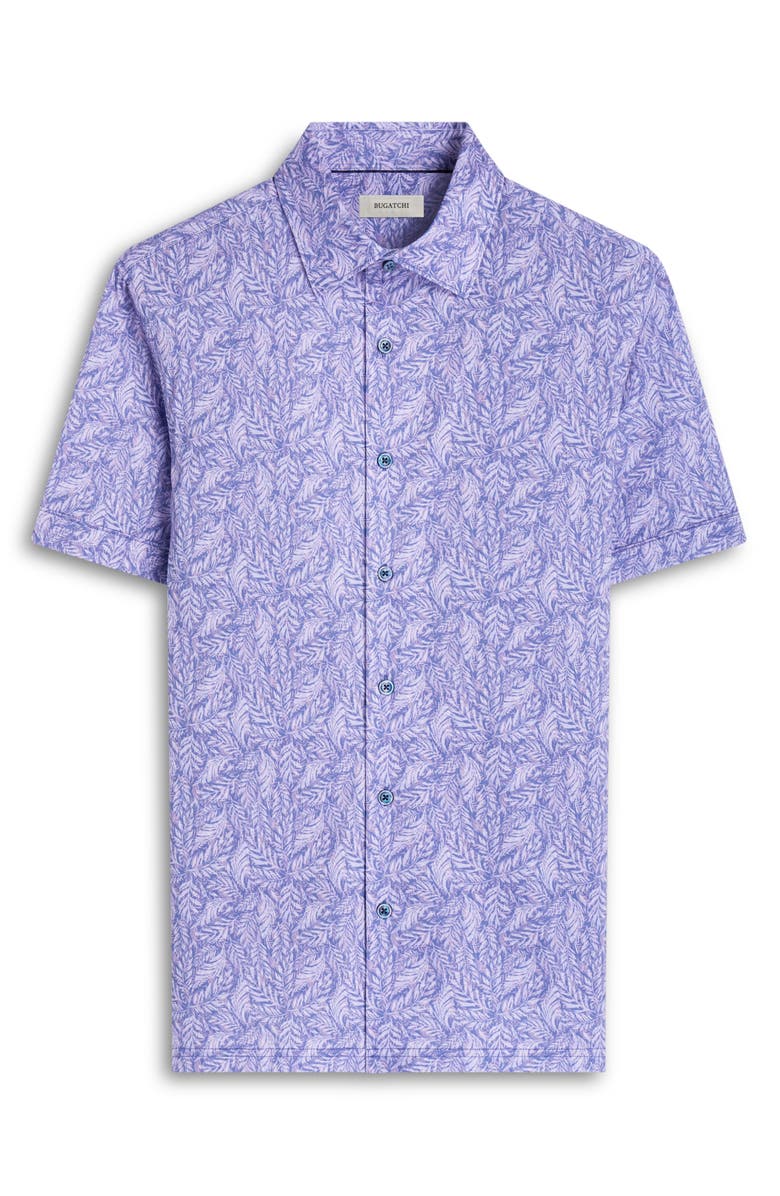 Bugatchi Milo OoohCotton<sup>®</sup> Leaf Print Short Sleeve Button-Up Shirt, Alternate, color, Lilac