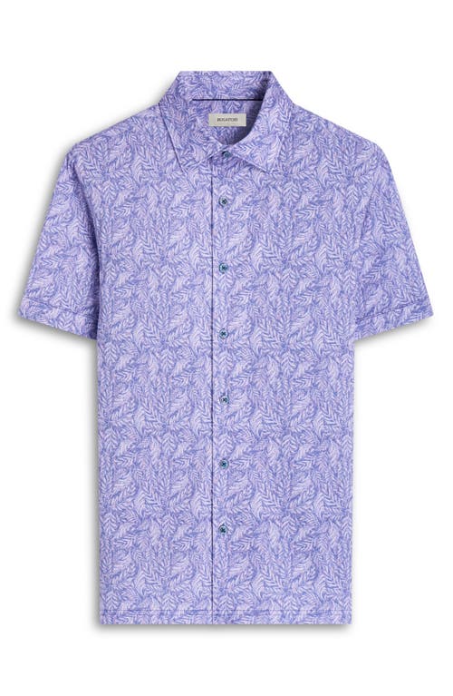 Bugatchi Milo Ooohcotton® Leaf Print Short Sleeve Button-up Shirt In Lilac