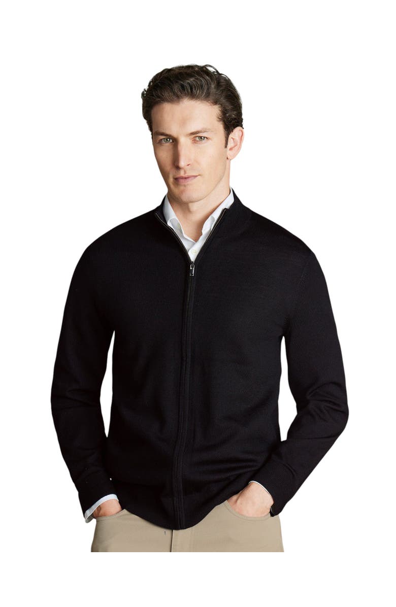 Charles Tyrwhitt Pure Merino Full Zip Through Cardigan, Main, color, Black