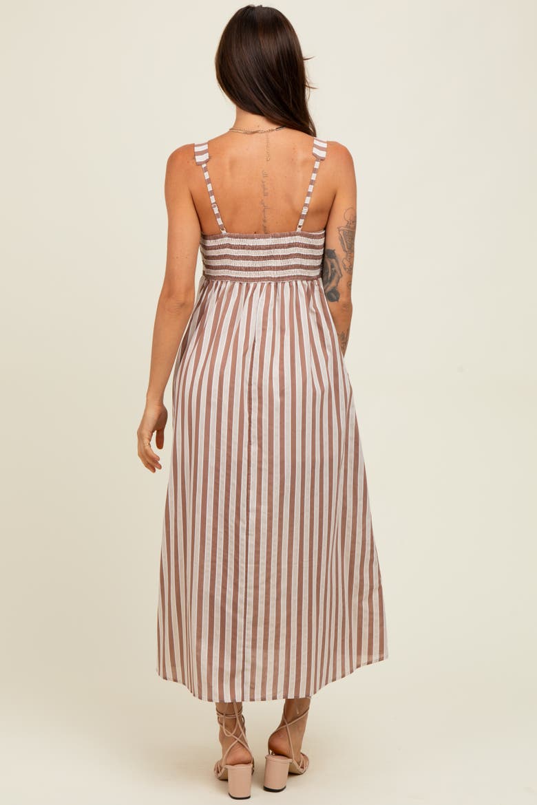 Striped Sleeveless Midi Dress, Alternate, color, Mocha