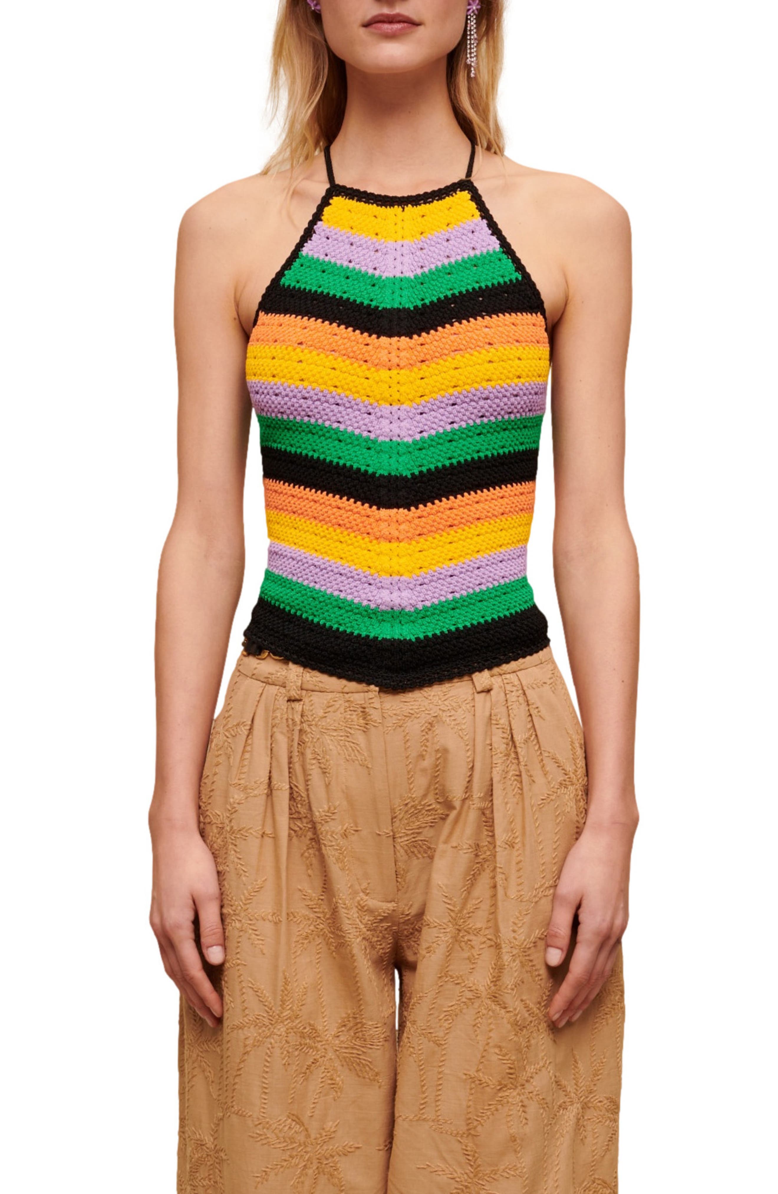 maje Matrix Crochet Halter Neck Top