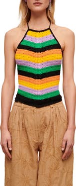 maje Matrix Crochet Halter Neck Top
