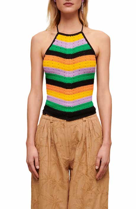 maje Matrix Crochet Halter Neck Top