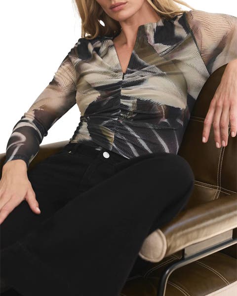 Long Sleeve Printed Mesh Zip Top