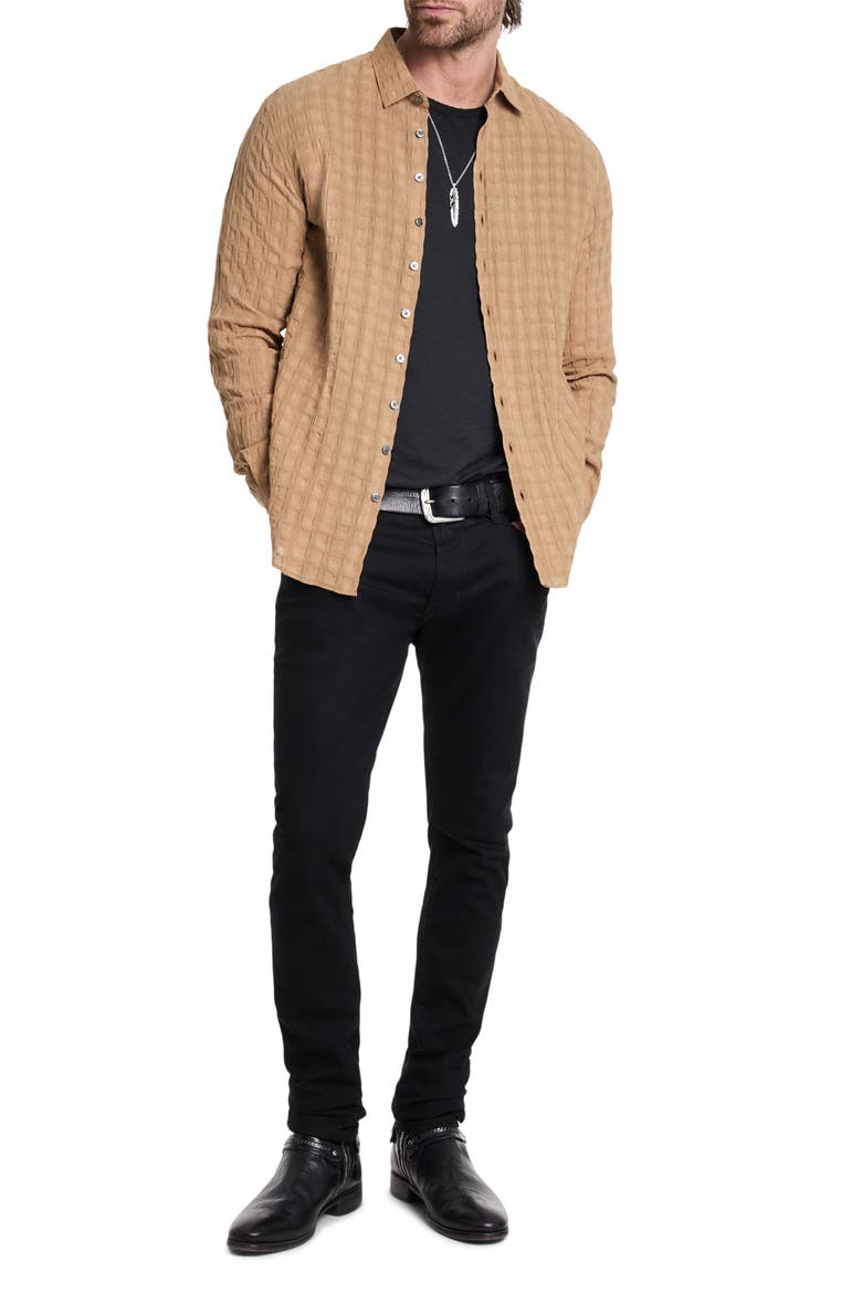 Slim Fit Geo Textured Linen & Cotton Button-Up Shirt, Alternate, color, LIGHT CARAMEL