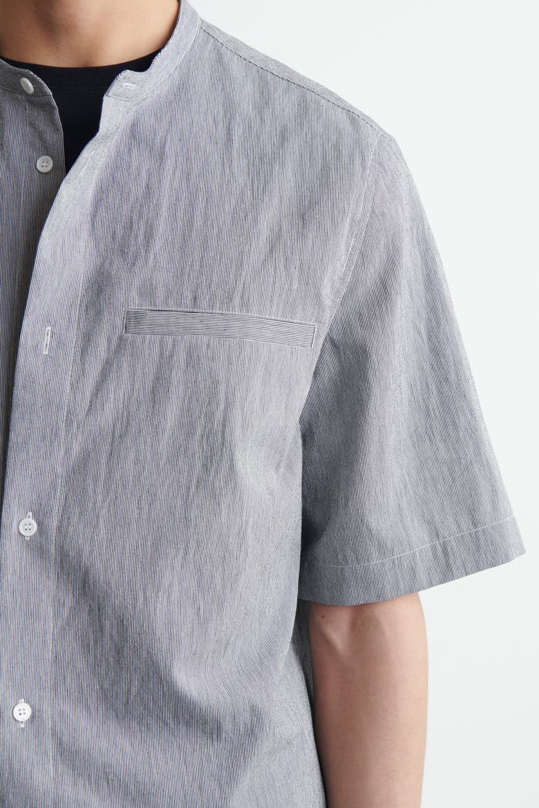 Grandad-collar Short-sleeved Shirt, Alternate, color, BLUE / WHITE / STRIPED