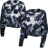 New Era Women's New Era Black Brooklyn Nets Tie Dye Cropped Long Sleeve T-Shirt