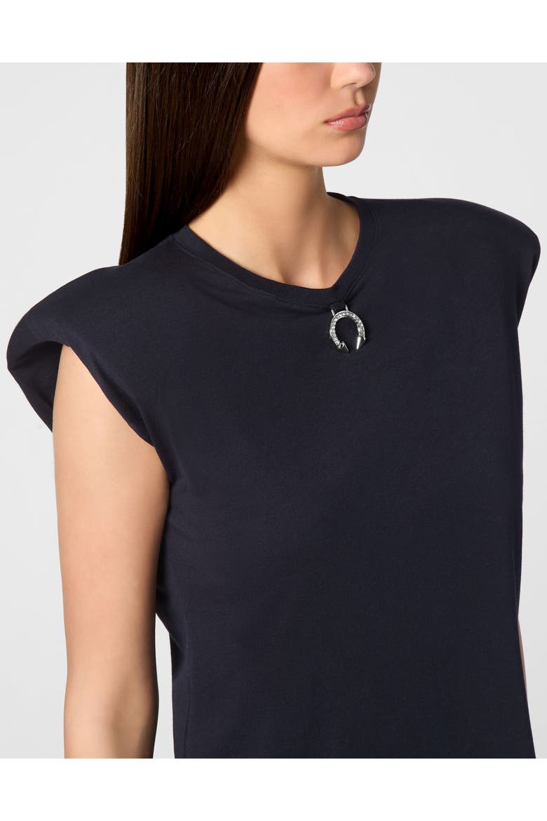 Tank Top Round Neck Piercing With Padded Shoulder Women, Alternate, color, navy
