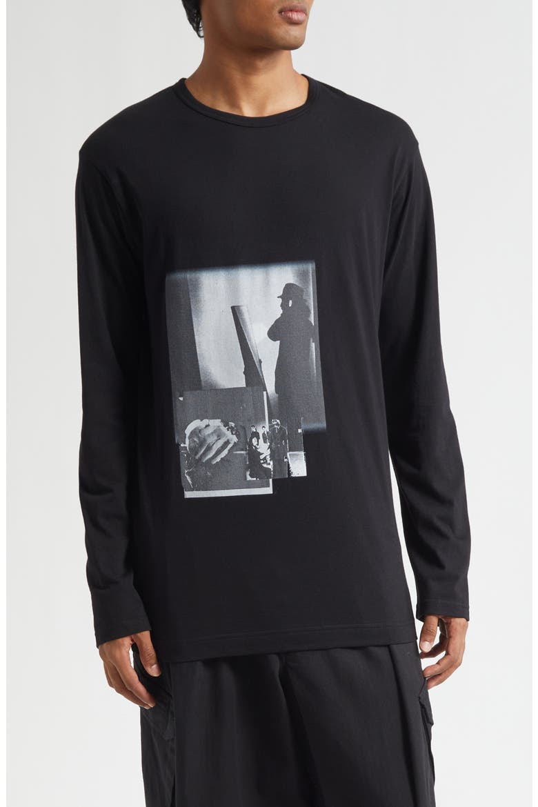Basic Long Sleeve Graphic T-Shirt, Main, color, BLACK