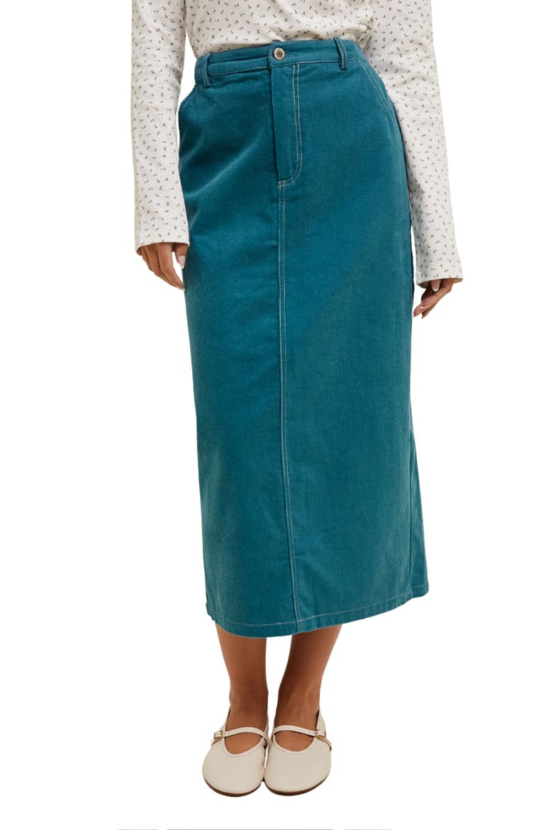 Corduroy Midi Skirt, Main, color, TEAL